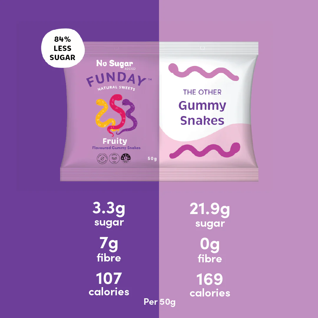 Funday Natural Sweets - Fruity Gummy Snakes 50g