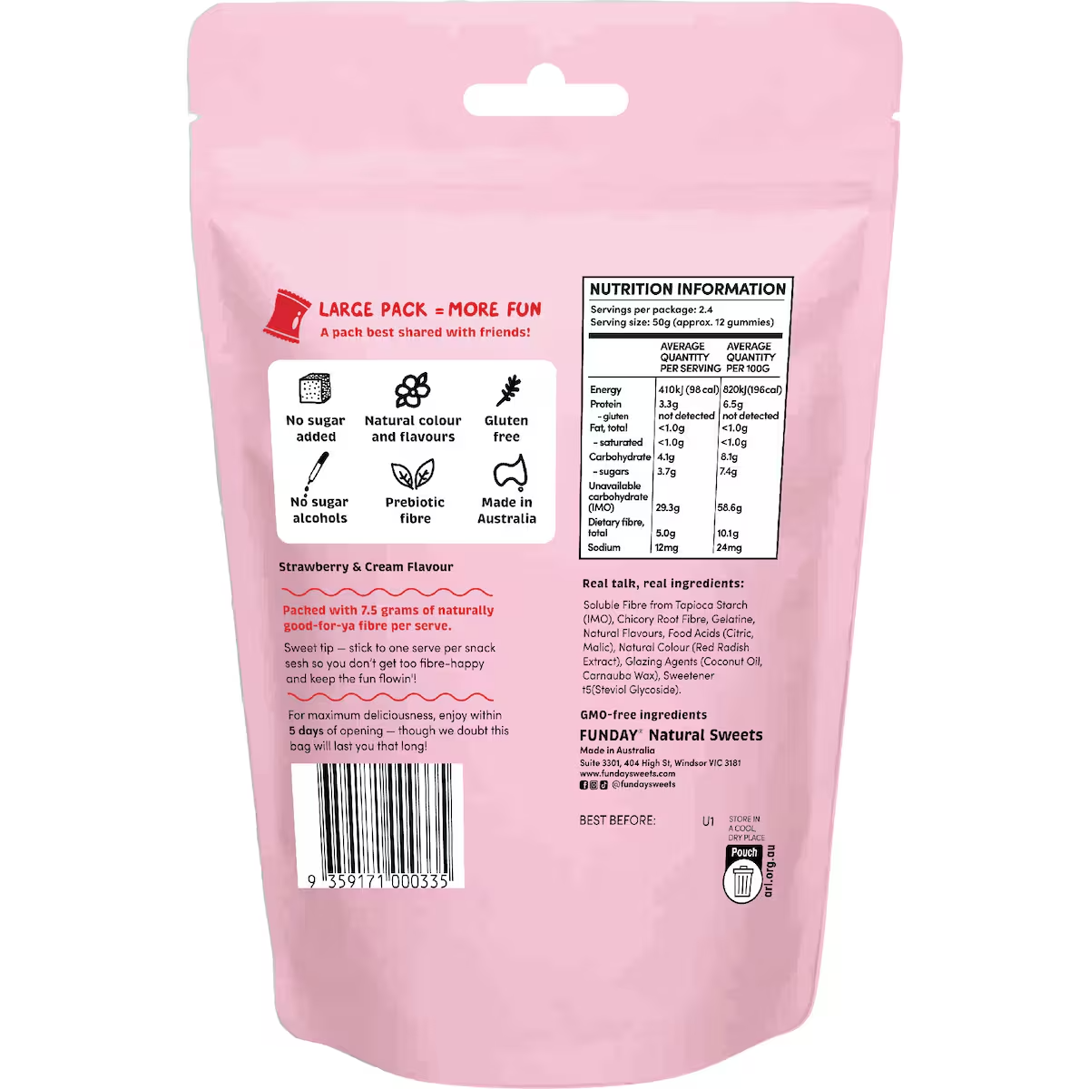 Funday Natural Sweets - Share Bag Strawberry & Cream 120g