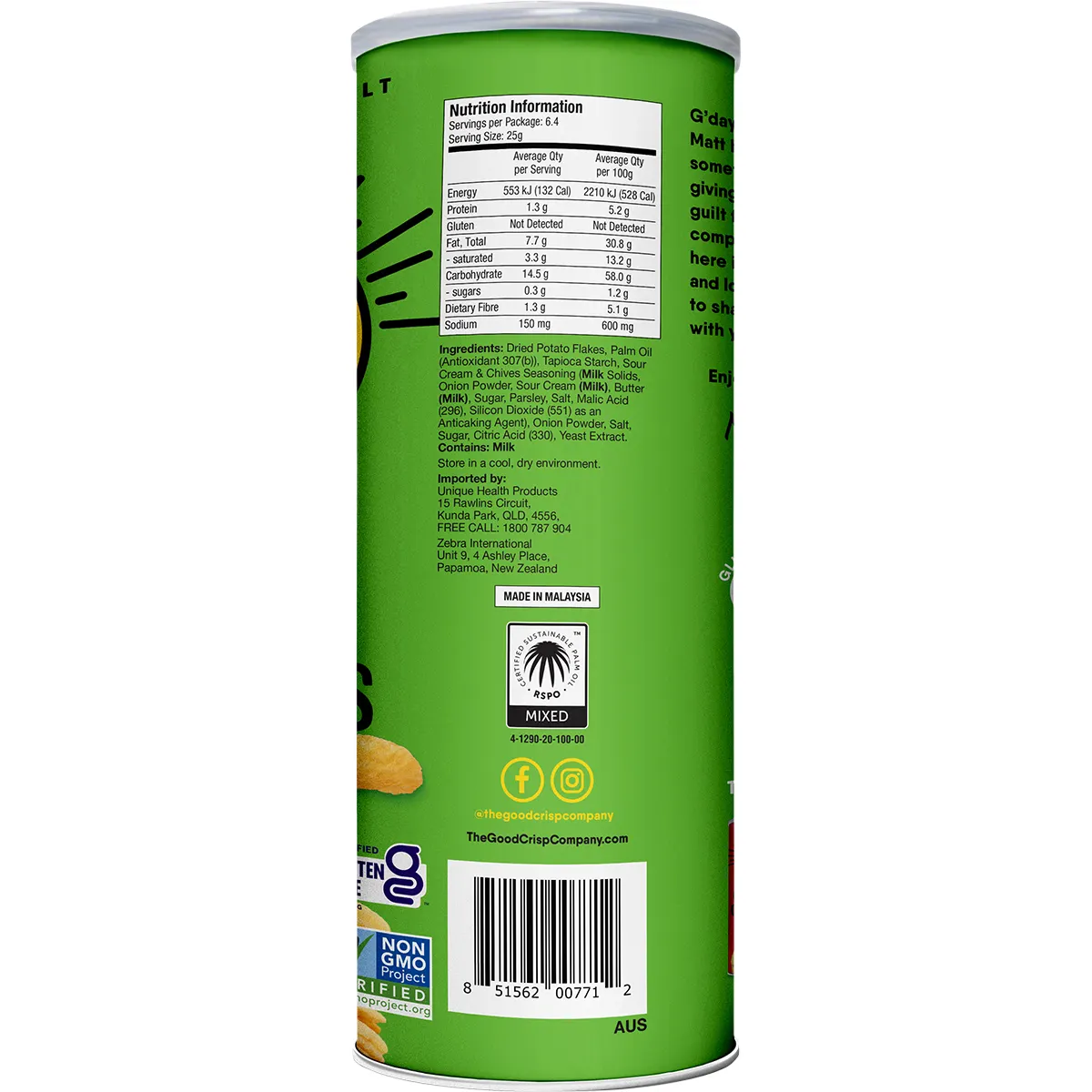The Good Crisp Co - Sour Cream & Chives Potato Crisps 160g