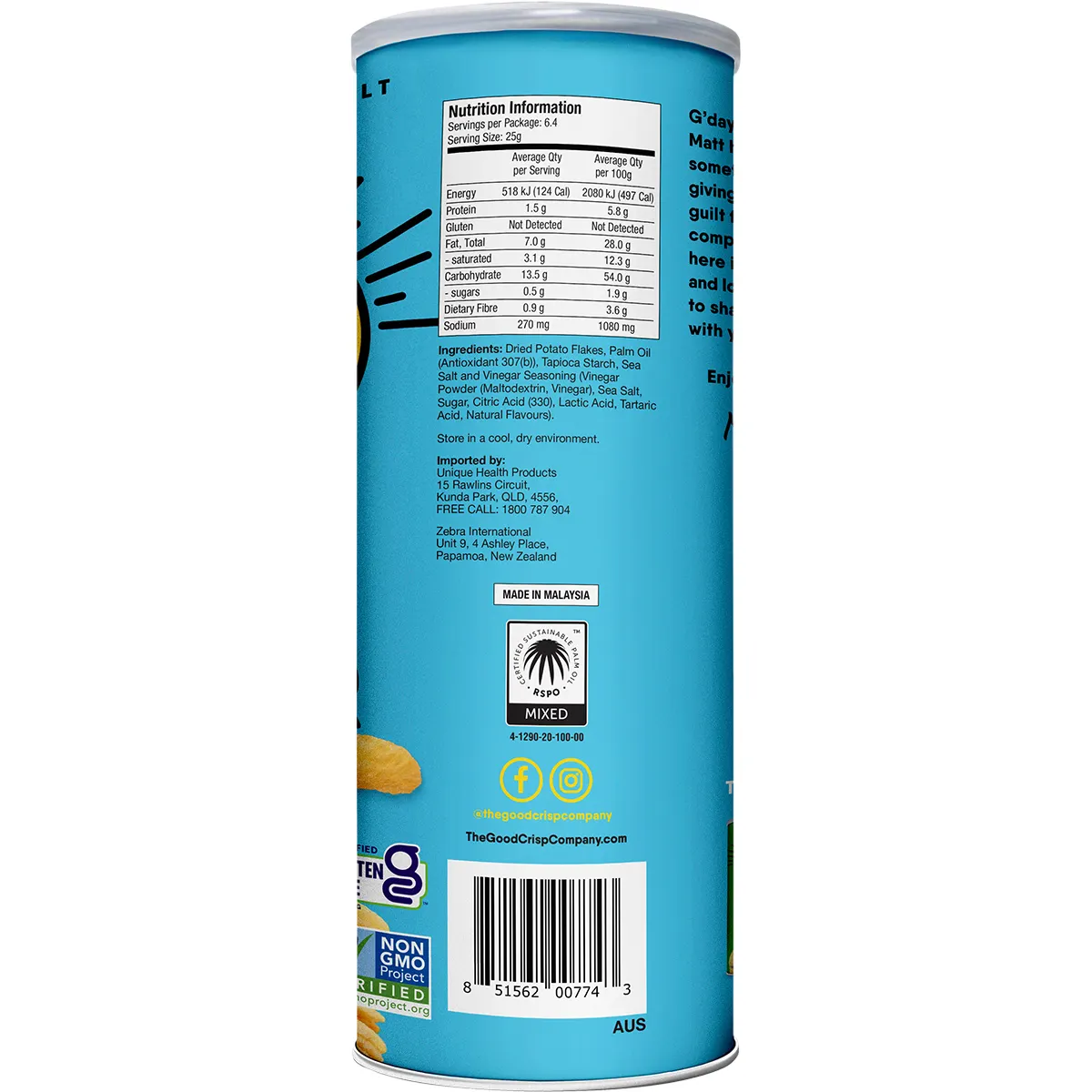 The Good Crisp Co. - Sea Salt Vinegar Potato Crisps 160g