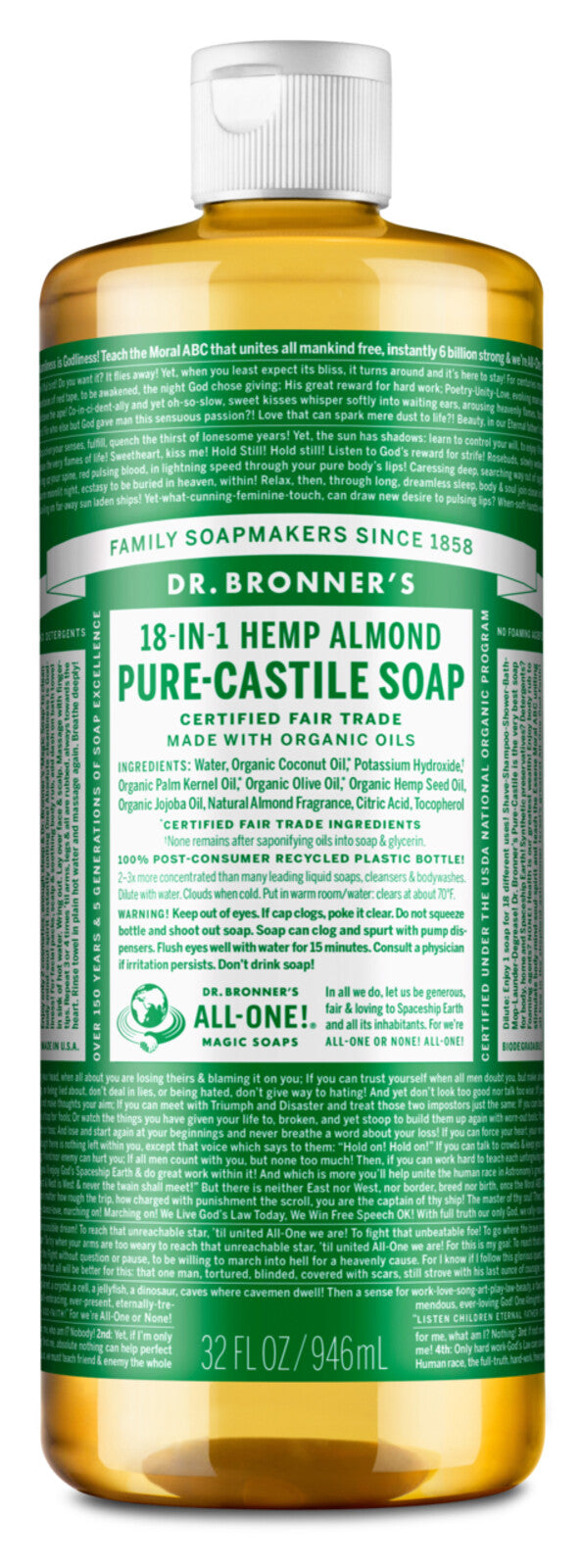 Dr Bronners - Almond Pure Castile Liquid Soap 946ml