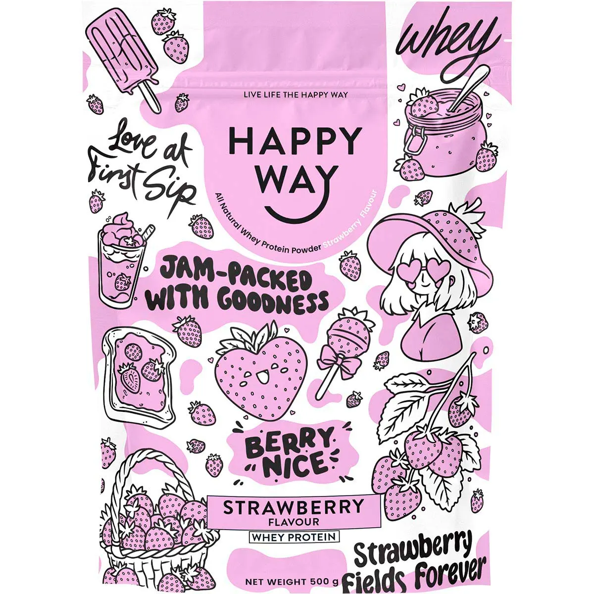 Happy Way - Whey Protein Powder Strawberry 500g