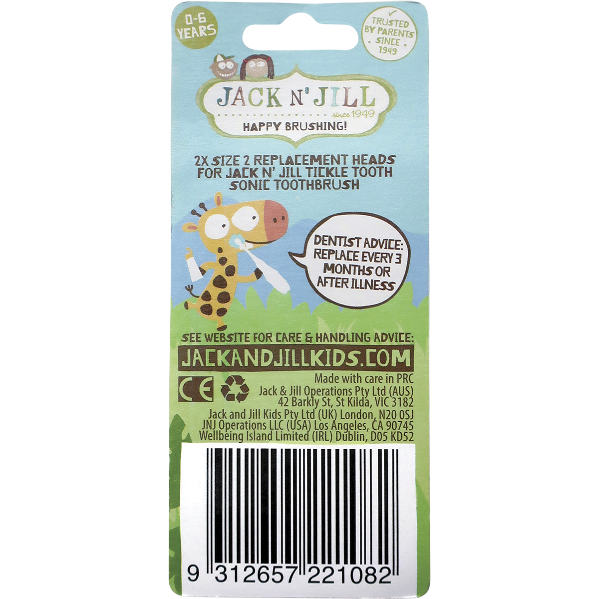 Jack N' Jill - Replacement Heads Sonic Toothbrush Tickle Tooth 2pk