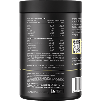 Switch Nutrition - Hydrate+ Electrolytes & Carbohydrate Lemon Lime 600g