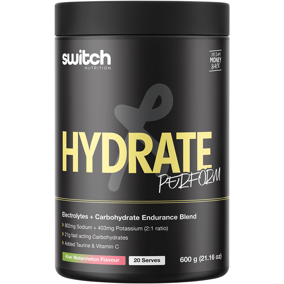 Switch Nutrition - Hydrate+ Electrolytes & Carbohydrate Kiwi Watermelon 600g