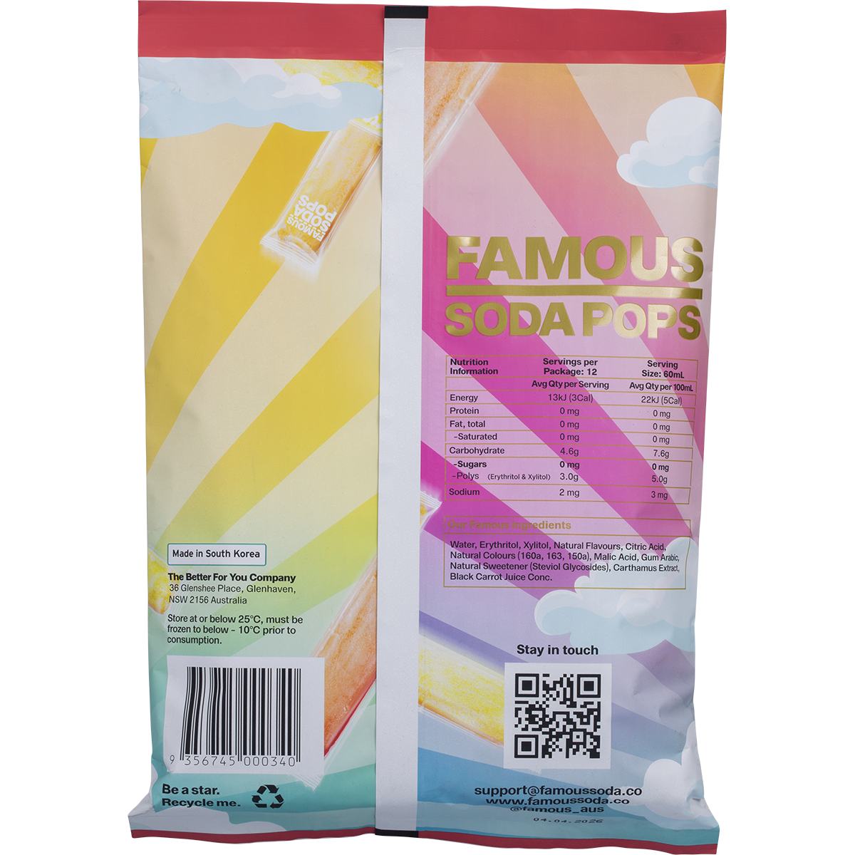 Famous - Zero Sugar Soda Pops Assorted Icy Poles 12x60ml 720ml