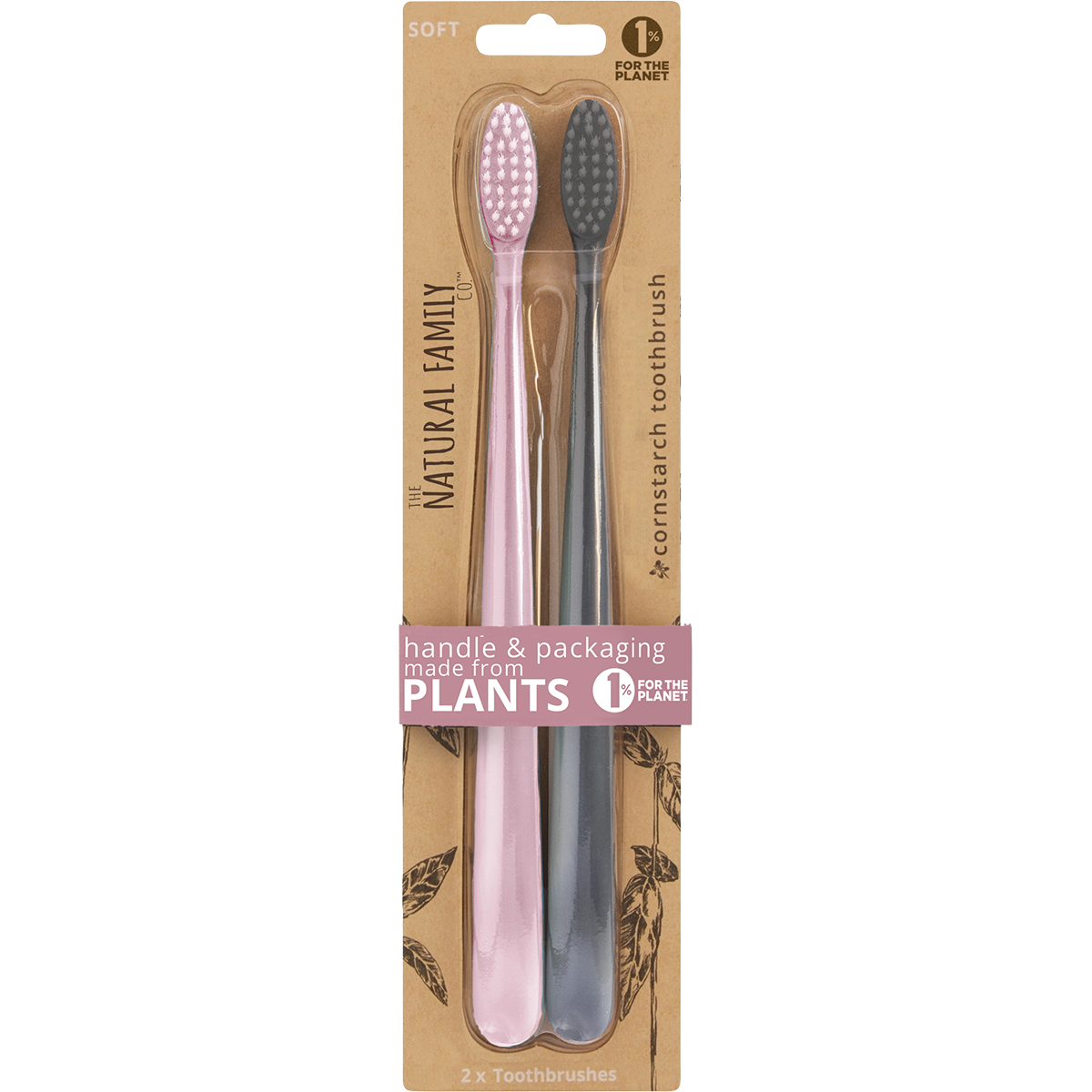 The Natural Family Co. - Bio Toothbrush (Twin Pack) Soft - Assorted Colours 2pk