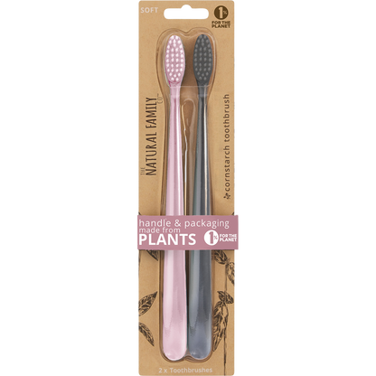 The Natural Family Co. - Bio Toothbrush (Twin Pack) Soft - Assorted Colours 2pk