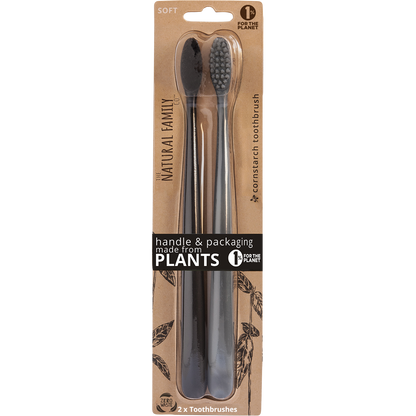 The Natural Family Co. - Bio Toothbrush (Twin Pack) Soft - Assorted Colours 2pk