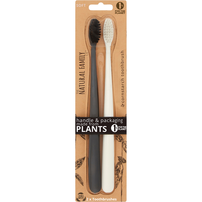 The Natural Family Co. - Bio Toothbrush (Twin Pack) Soft - Assorted Colours 2pk
