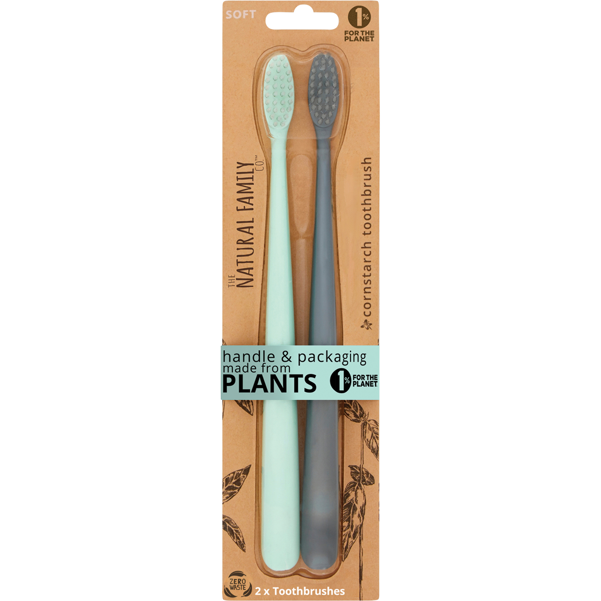 The Natural Family Co. - Bio Toothbrush (Twin Pack) Soft - Assorted Colours 2pk