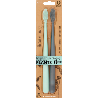 The Natural Family Co. - Bio Toothbrush (Twin Pack) Soft - Assorted Colours 2pk