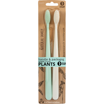 The Natural Family Co. - Bio Toothbrush (Twin Pack) Soft - Assorted Colours 2pk