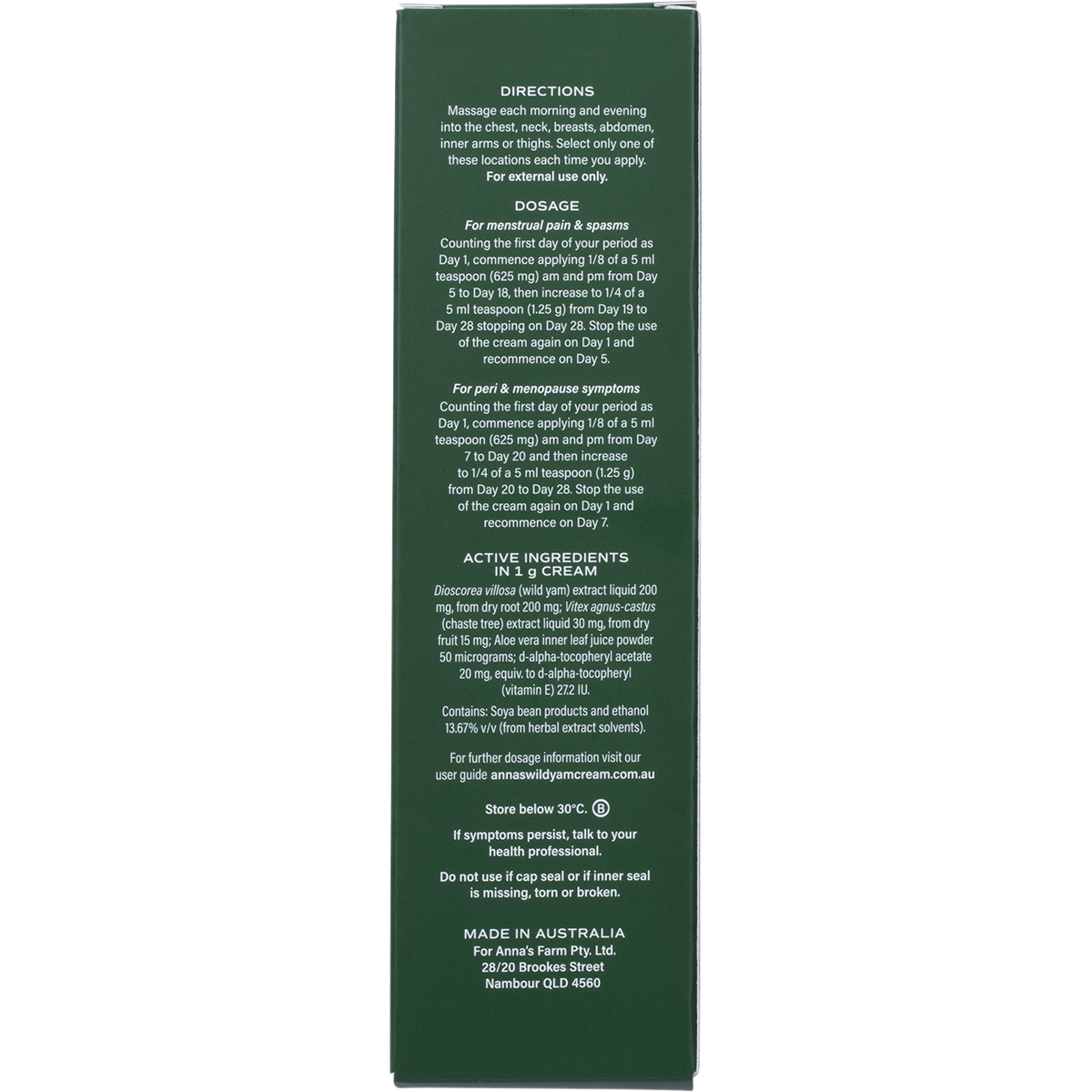 Anna's - Wild Yam Cream Menstrual & Menopausal Symptoms 100g