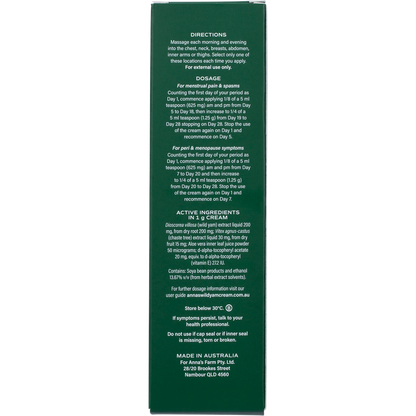 Anna's - Wild Yam Cream Menstrual & Menopausal Symptoms 100g