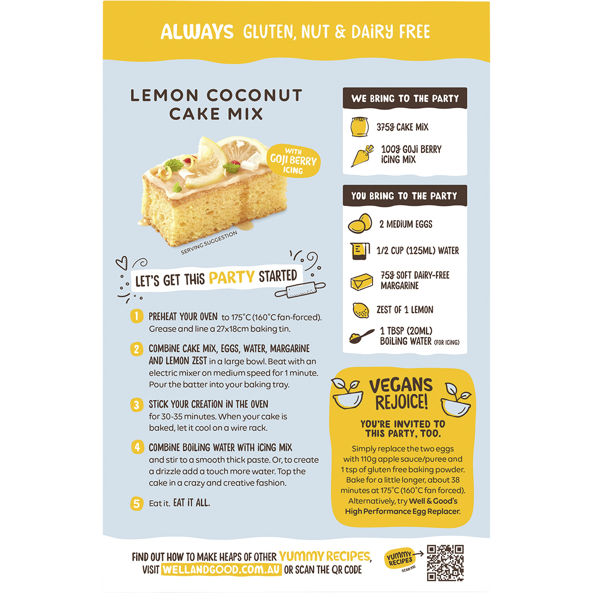 Well & Good - Lemon Coconut Slice 475g