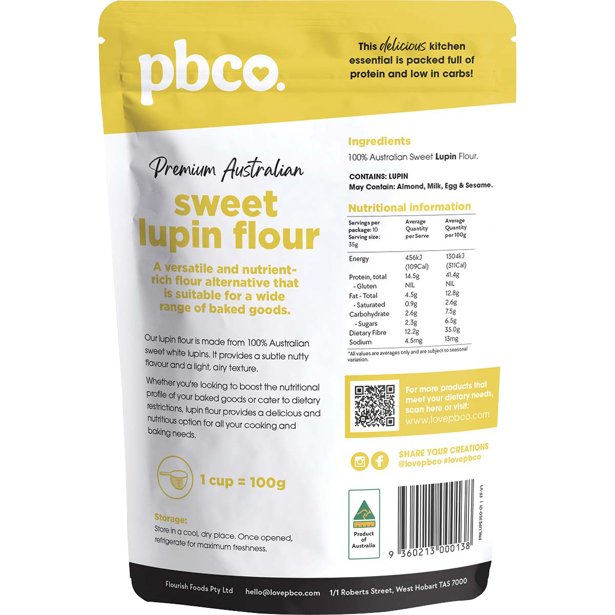 PBCO - Sweet Lupin Flour Premium Australian 350g