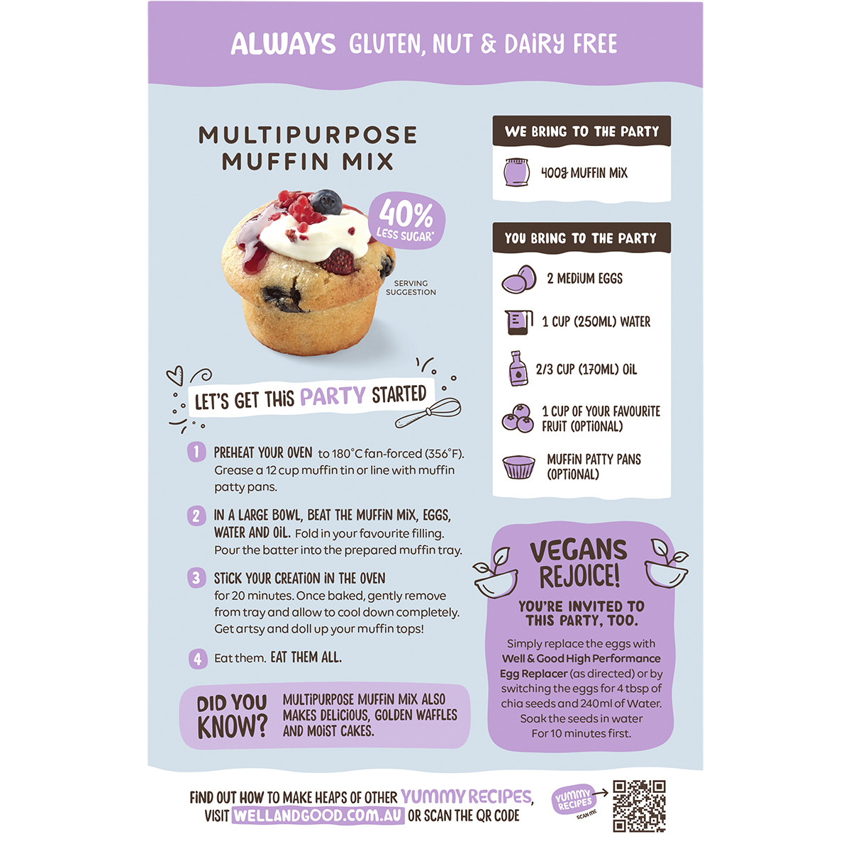 Well & Good - Multipurpose Muffin Mix 40% Less Sugar 400g