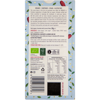 Bennetto - Organic Dark Chocolate Coconut Flakes 80g