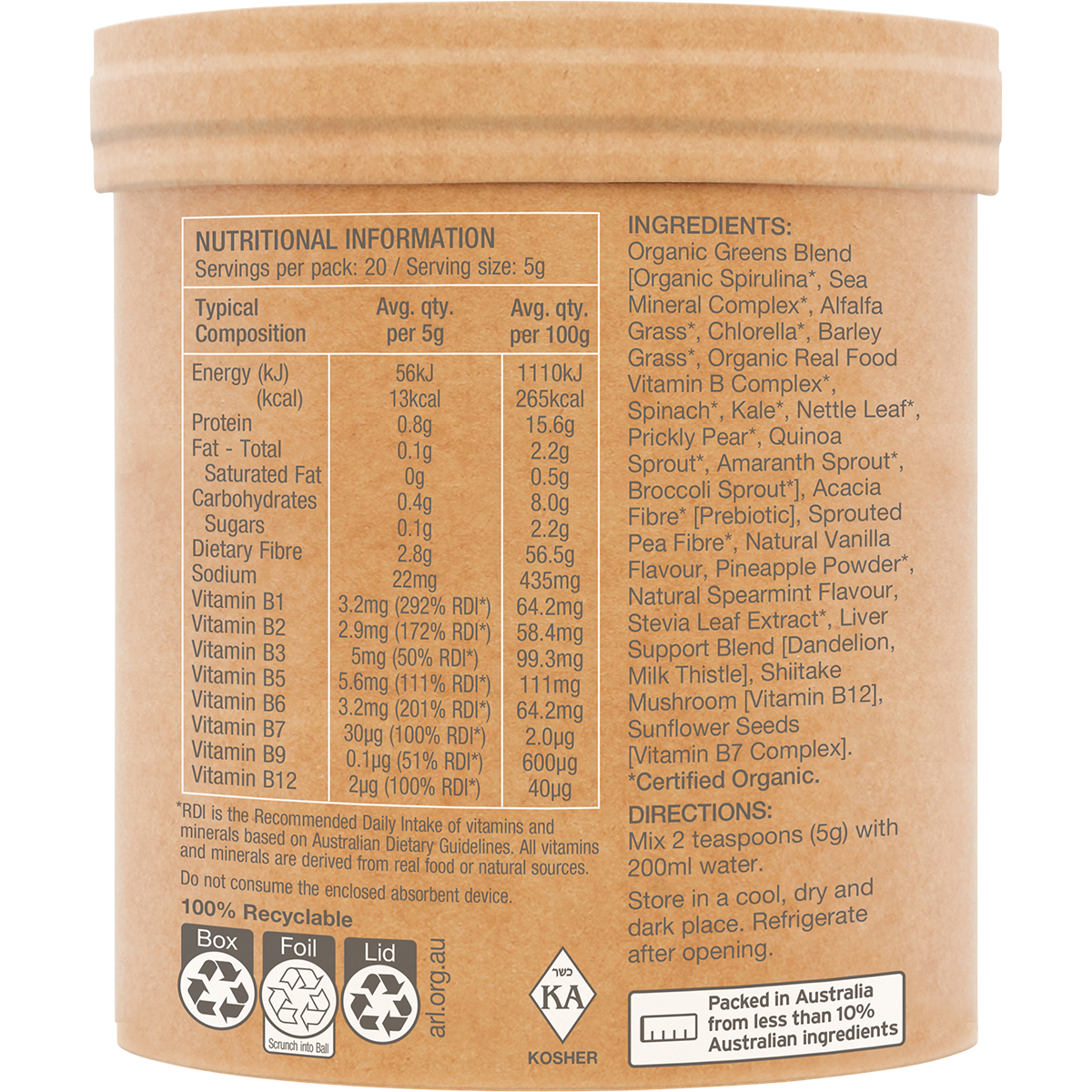 Raw Amazonia - Raw Organic Greens Vanilla Mint 100g