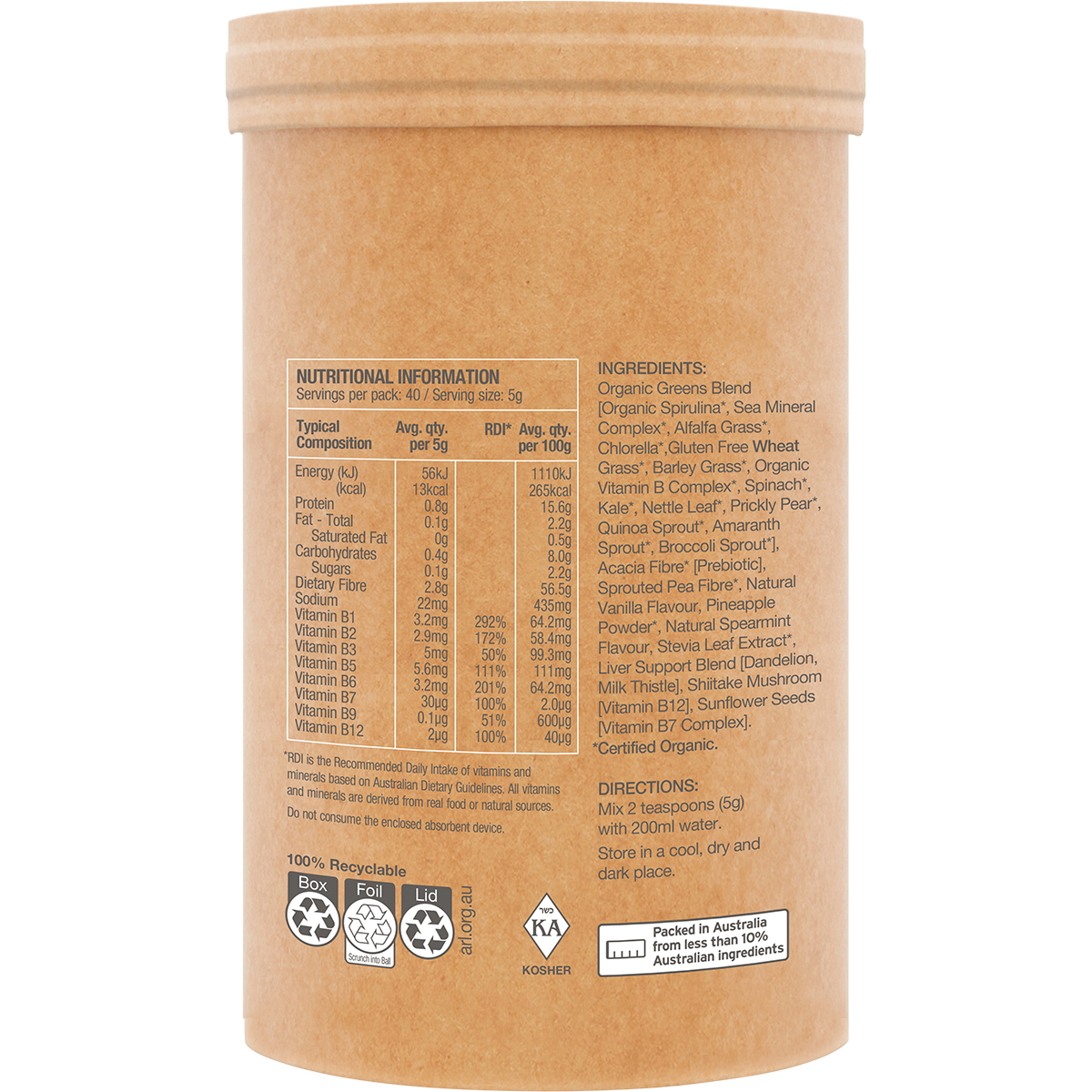 Raw Amazonia - Raw Organic Greens Vanilla Mint 200g