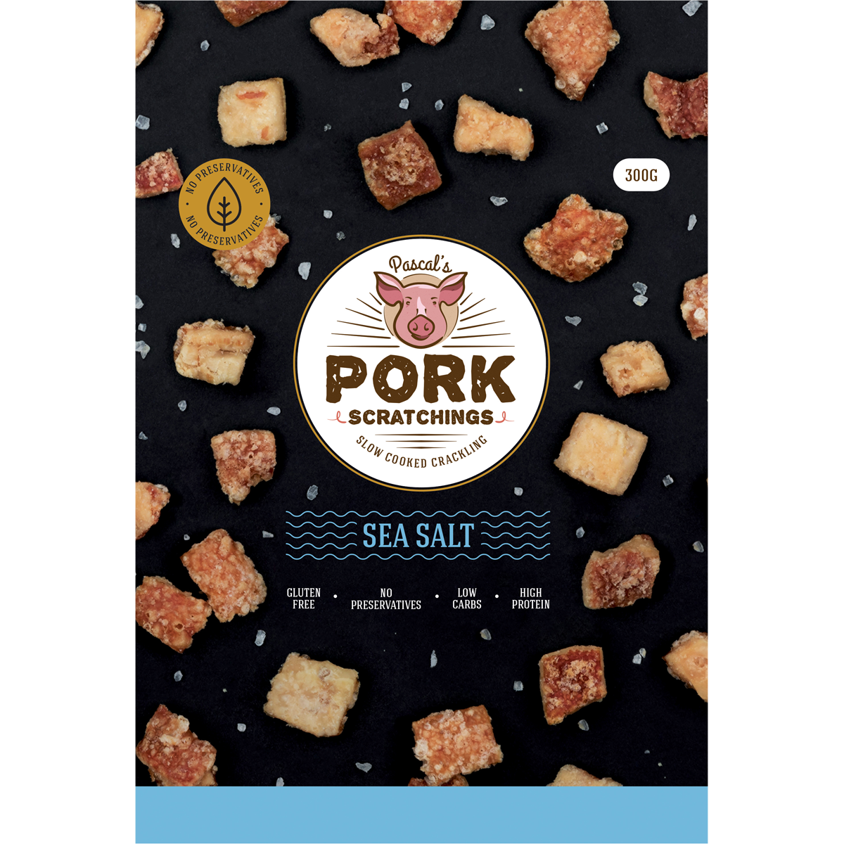 Pascal's Pork Scratchings - Slow Cooked Crackling Sea Salt 300g