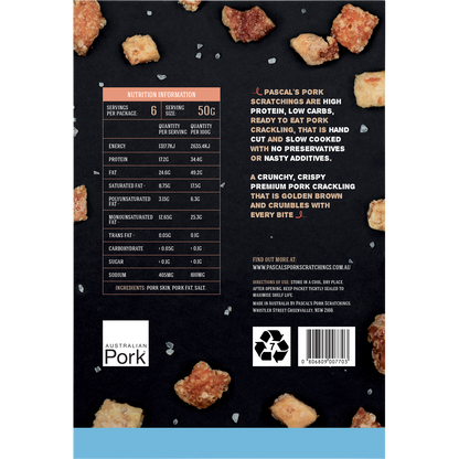 Pascal's Pork Scratchings - Slow Cooked Crackling Sea Salt 300g
