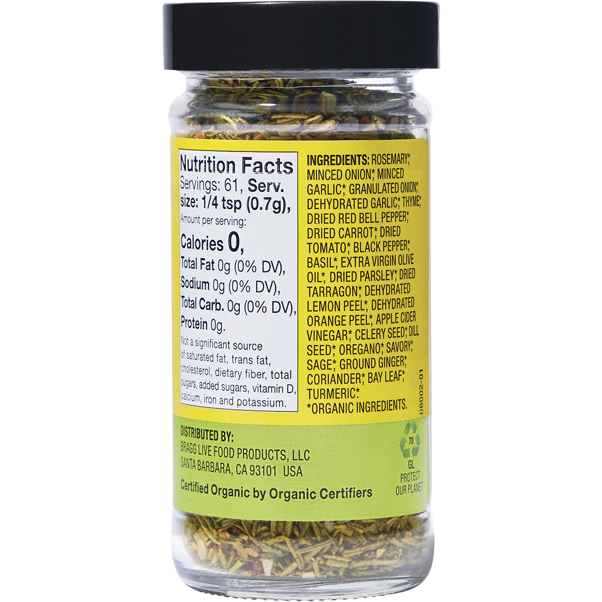 Bragg - Seasoning Organic Sprinkle 24 Herb & Spices Salt-Free 24g