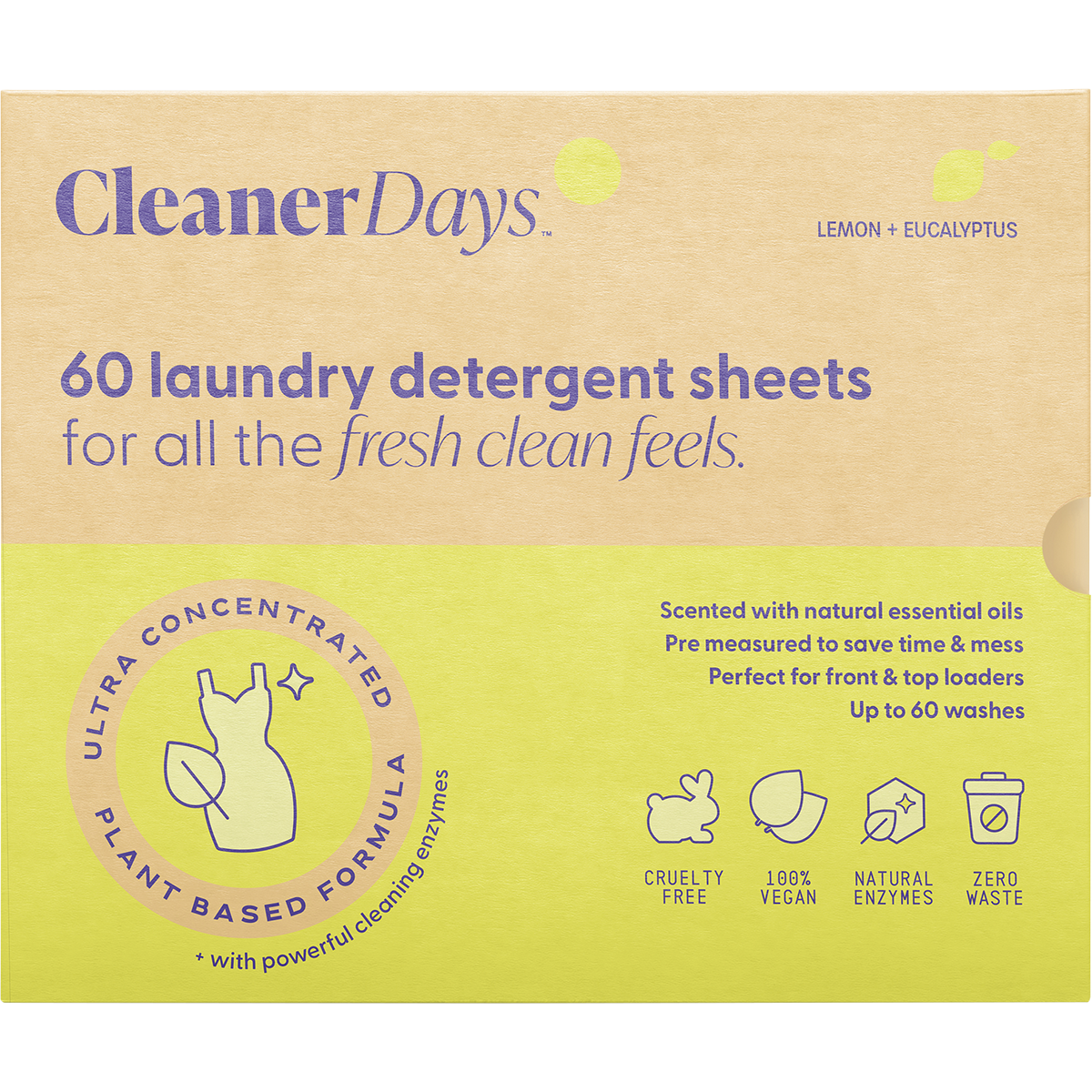Cleaner Days - Laundry Detergent Sheets Lemon + Eucalyptus 60pcs