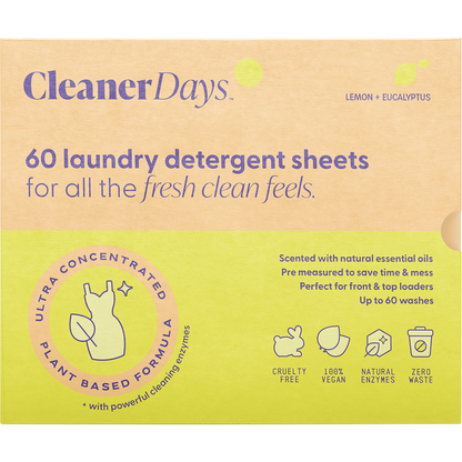 Cleaner Days - Laundry Detergent Sheets Lemon + Eucalyptus 60pcs