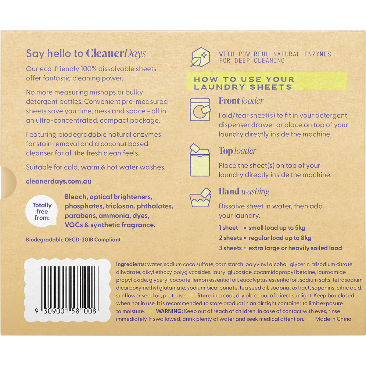 Cleaner Days - Laundry Detergent Sheets Lemon + Eucalyptus 60pcs