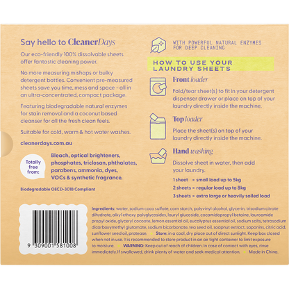 Cleaner Days - Laundry Detergent Sheets Lemon + Eucalyptus 60pcs