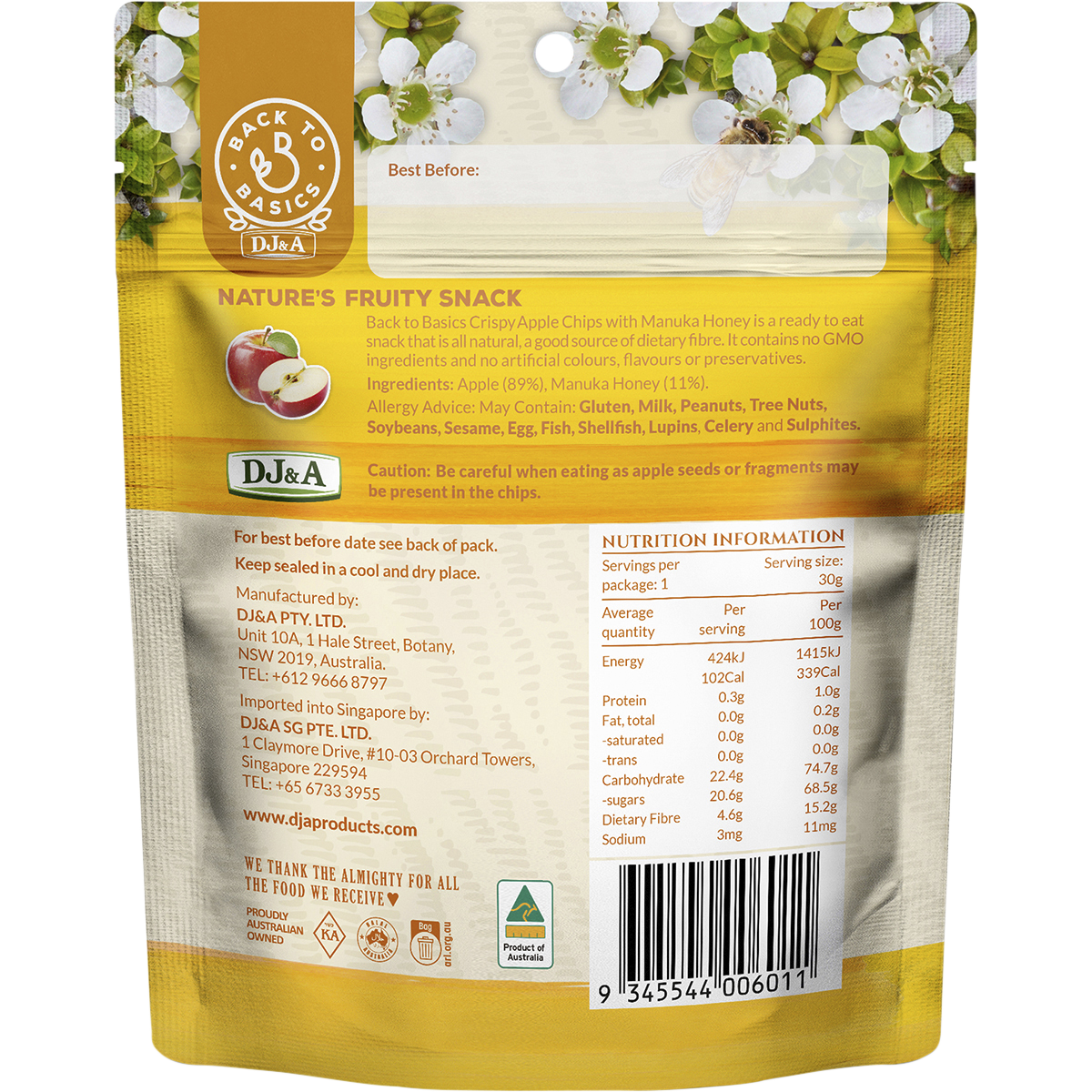 DJ&A - Crispy Apple Chips with Manuka Honey 30g