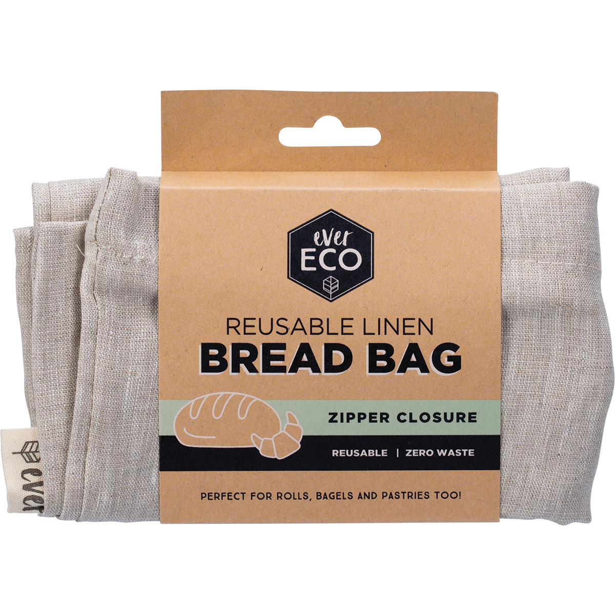 Ever Eco - Reusable Linen Bread Bag Zipper Closure 32x40cm 32cm