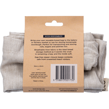Ever Eco - Reusable Linen Bread Bag Zipper Closure 32x40cm 32cm