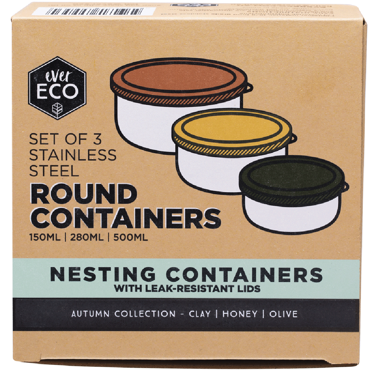 Ever Eco - Stainless Steel Round Nesting Containers Autumn 3pk