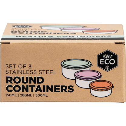 Ever Eco - Stainless Steel Round Nesting Containers Spring Pastels 3pk
