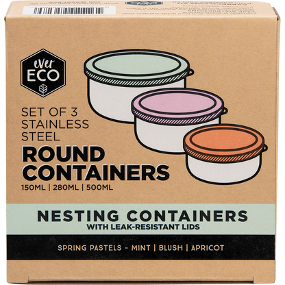 Ever Eco - Stainless Steel Round Nesting Containers Spring Pastels 3pk