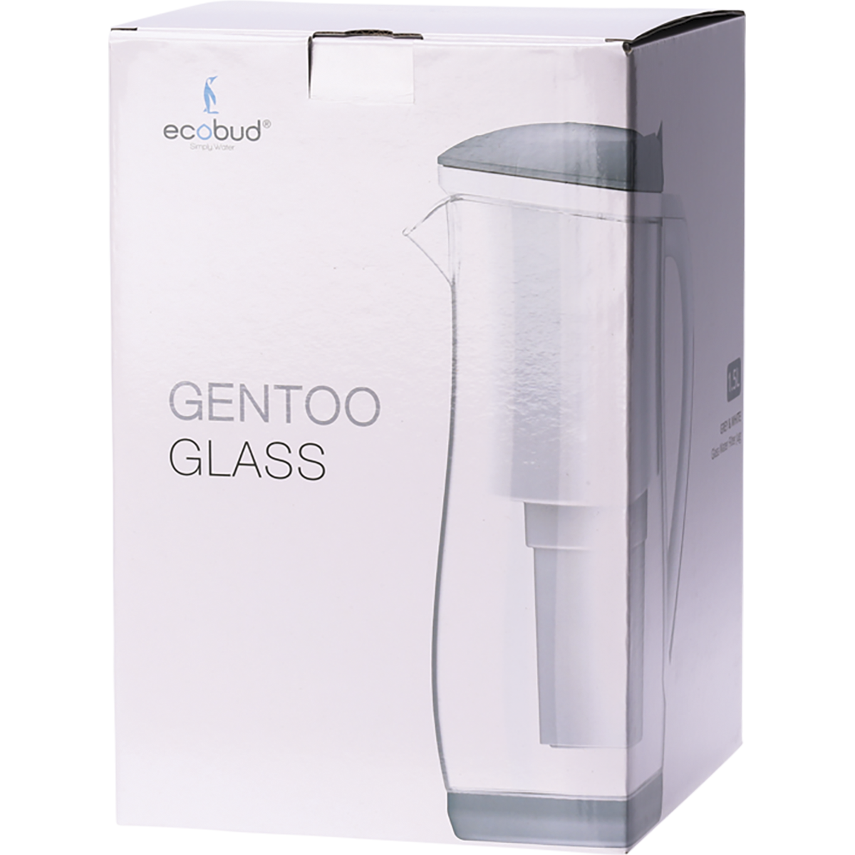 Ecobud - Gentoo Glass Water Filter Jug Grey & White 1.5lt