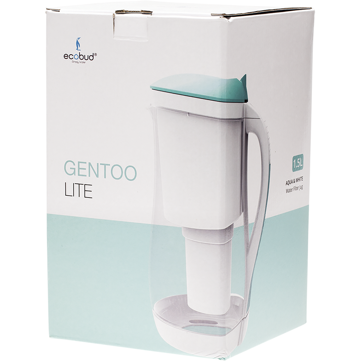 Ecobud - Gentoo Plastic Water Filter Jug Aqua & White 1.5lt