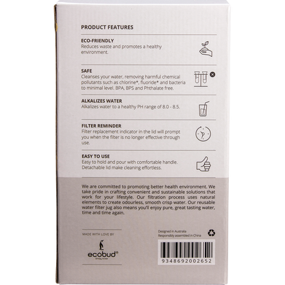 Ecobud - Gentoo Plastic Water Filter Jug Grey & White 1.5lt
