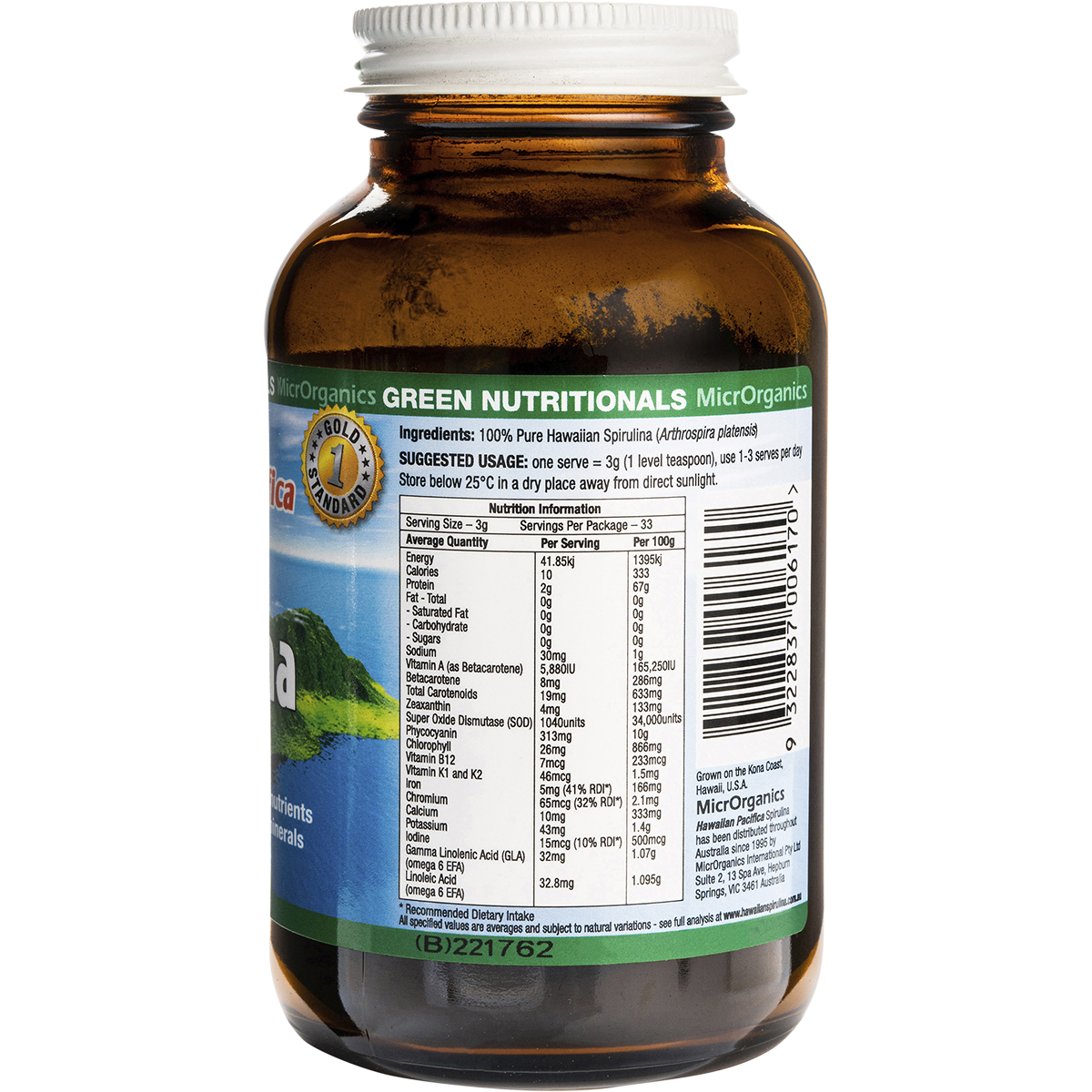 Green Nutritionals - Hawaiian Pacifica Spirulina Powder 100g