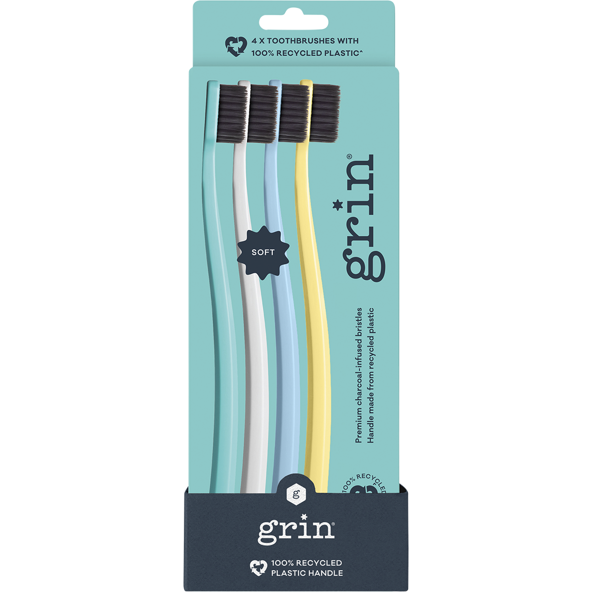 Grin - 100% Recycled Toothbrush Soft Summer 4pk