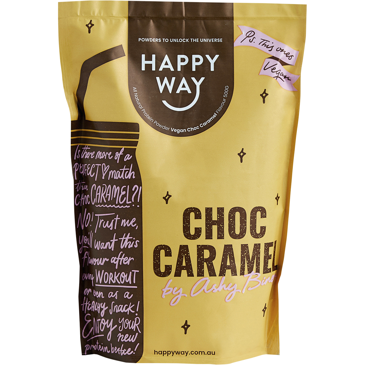 Happy Way - Ashy Bines Vegan Protein Powder Choc Caramel 500g
