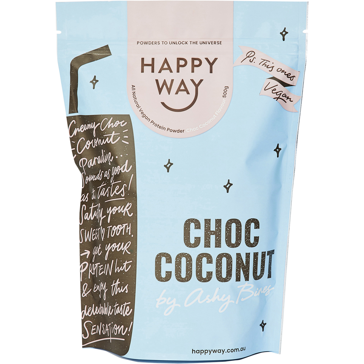 Happy Way - Ashy Bines Vegan Protein Powder Choc Coconut 500g