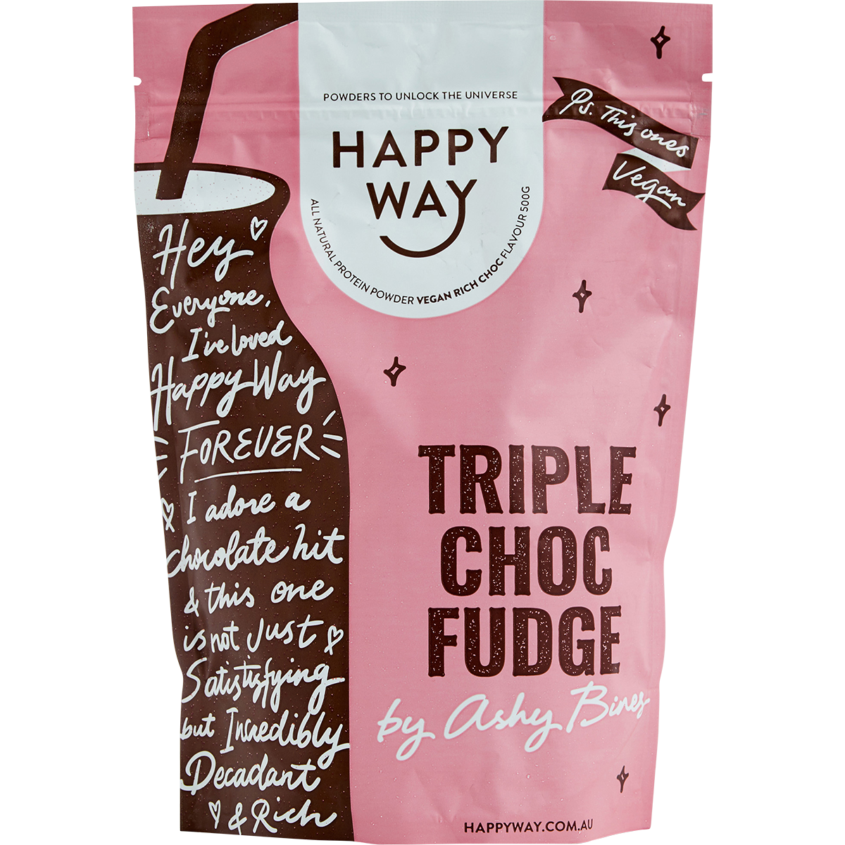Happy Way - Ashy Bines Vegan Protein Powder Triple Choc Fudge 500g 500g