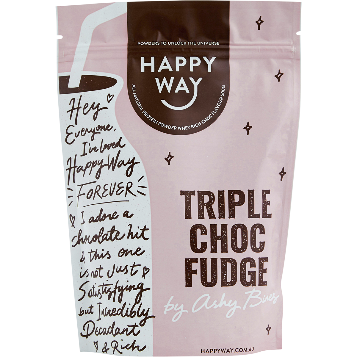 Happy Way - Ashy Bines Whey Protein Powder Triple Choc Fudge 500g