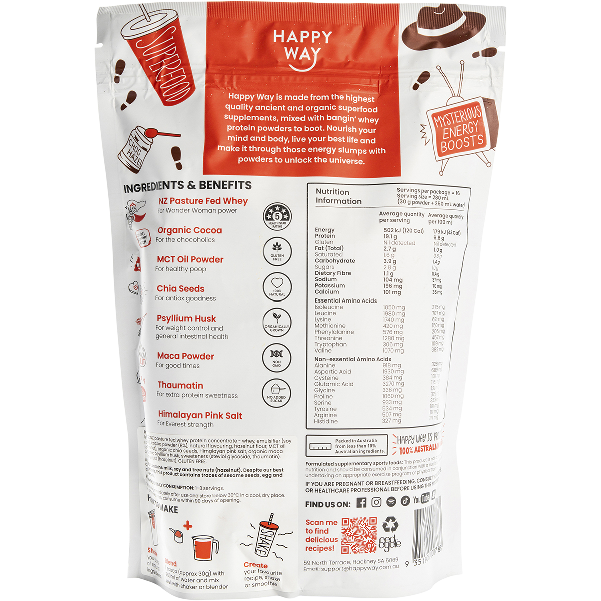 Happy Way - Whey Protein Powder Chocolate Hazelnut 500g