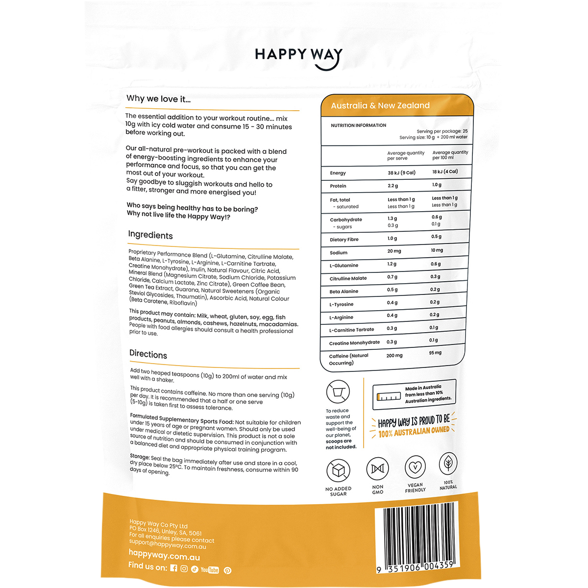 Happy Way - Pre-Workout Powder Passionfruit 250g