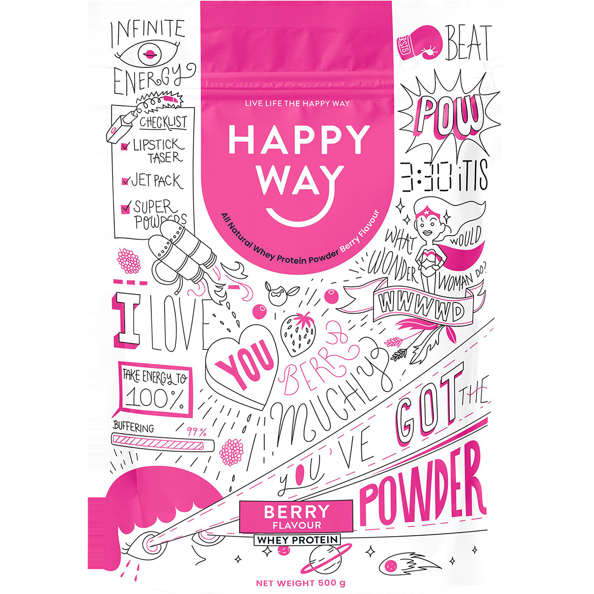 Happy Way - Whey Protein Powder Berry 500g